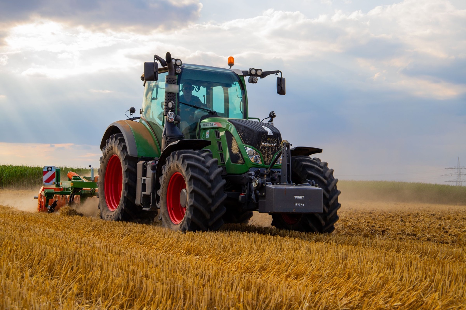 Modern Fendt tractor on Trelleborg agri tyres working a stubble field, the kit Newrath fits in Waterford