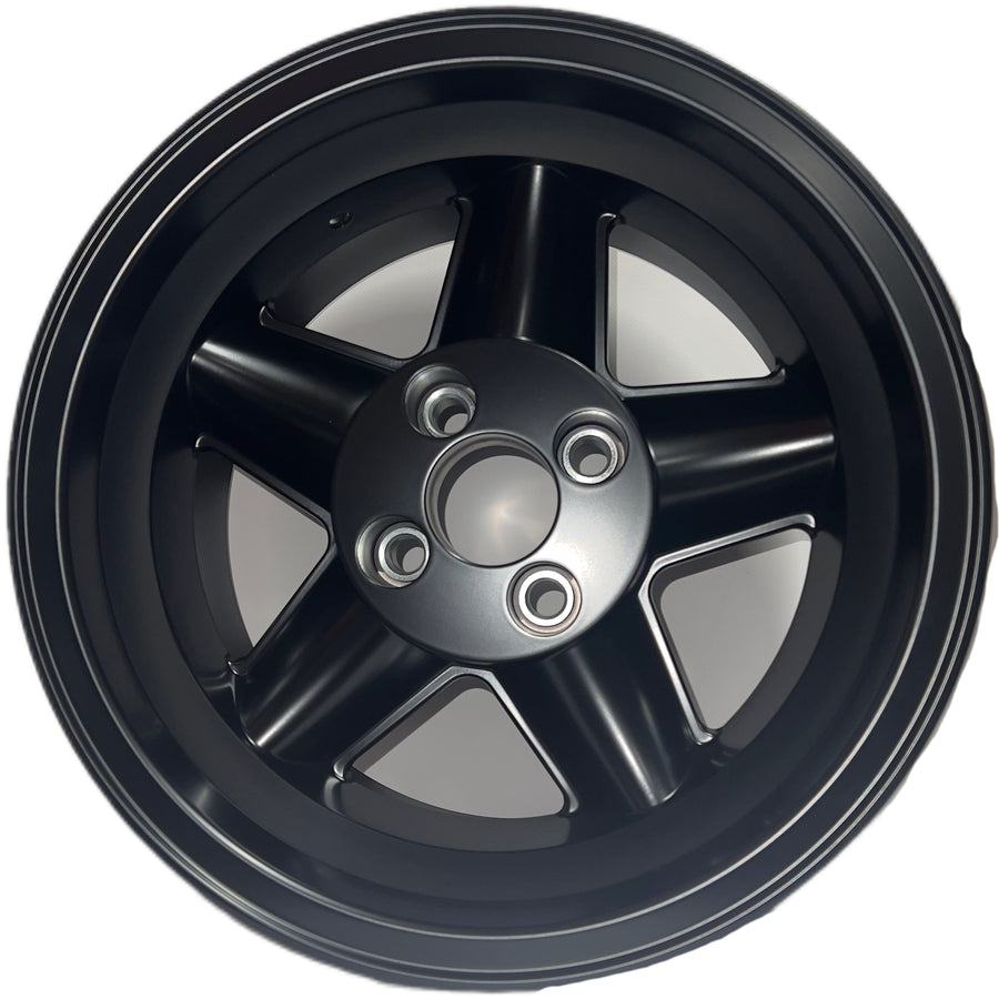 9x15 Revolution 5 spoke Matte Black alloy wheel